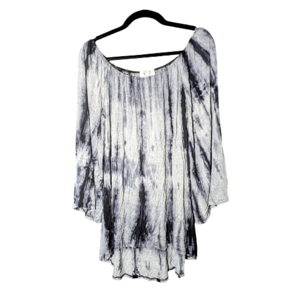 Christian Caliendo XL High Low Black & White Tie Dye Tunic Top EUC